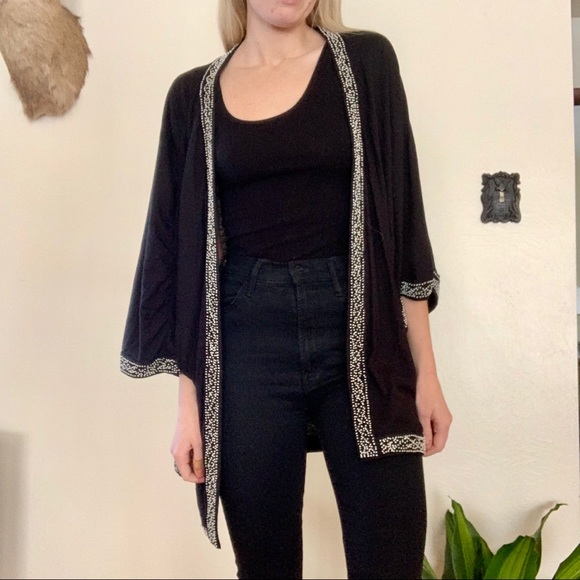 Anthropologie Leifnotes Black Beaded Kimono - Picture 2 of 10
